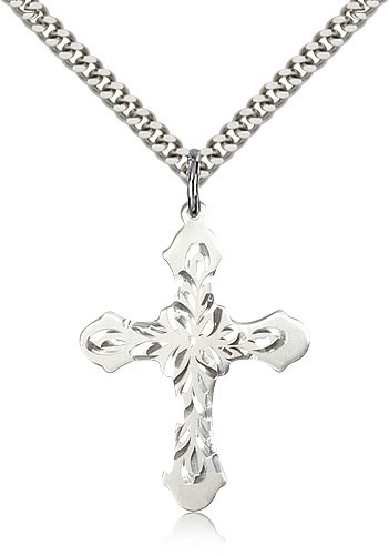 Cross Pendant, Sterling Silver - 24" 2.4mm Rhodium Plate Endless Chain