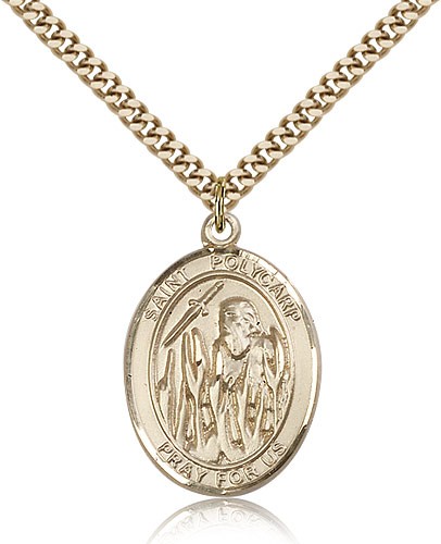St. Polycarp of Smyrna Medal, Gold Filled, Large - 24" 2.4mm Gold Plated Chain + Clasp