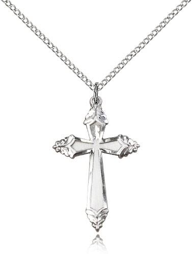 Cross Pendant, Sterling Silver - 18" 1.2mm Sterling Silver Chain + Clasp