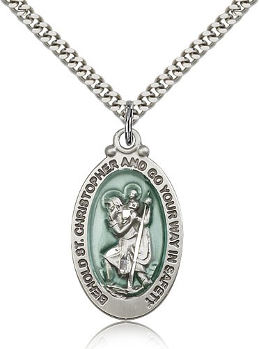 St. Christopher Medal, Sterling Silver - 24" 2.4mm Rhodium Plate Endless Chain