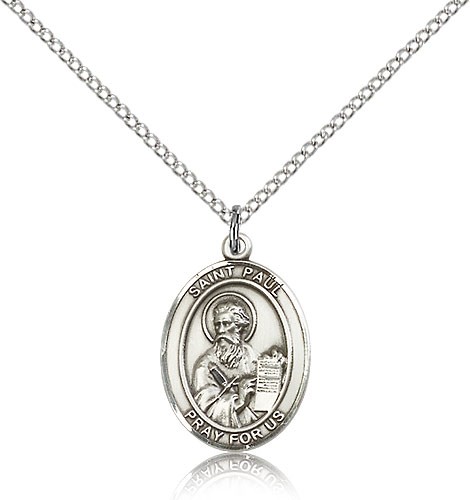 St. Paul the Apostle Medal, Sterling Silver, Medium - 18" 1.2mm Sterling Silver Chain + Clasp