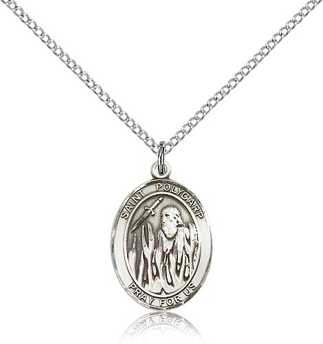 St. Polycarp of Smyrna Medal, Sterling Silver, Medium - 18" 1.2mm Sterling Silver Chain + Clasp