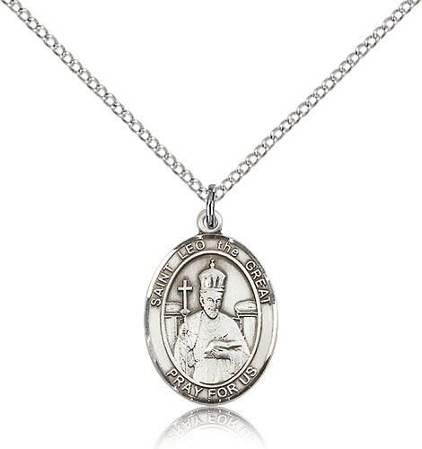 St. Leo the Great Medal, Sterling Silver, Medium - 18" 1.2mm Sterling Silver Chain + Clasp