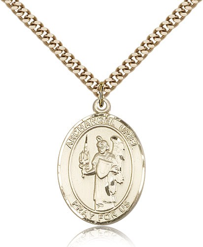 St. Uriel Medal, Gold Filled, Large - 24" 2.4mm Gold Plated Chain + Clasp