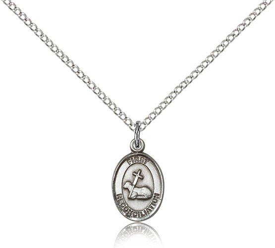 First Reconciliation Medal, Sterling Silver - 18" 1.2mm Sterling Silver Chain + Clasp
