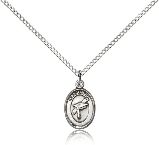 Graduation Medal, Sterling Silver - 18" 1.2mm Sterling Silver Chain + Clasp