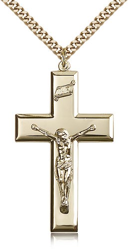 Crucifix Pendant, Gold Filled - 24" 2.4mm Gold Plated Endless Chain