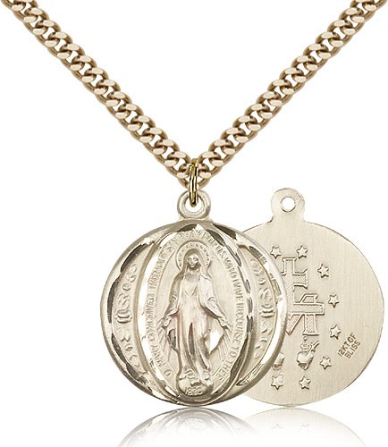 Miraculous Medal, Gold Filled - 24" 2.4mm Gold Plated Endless Chain