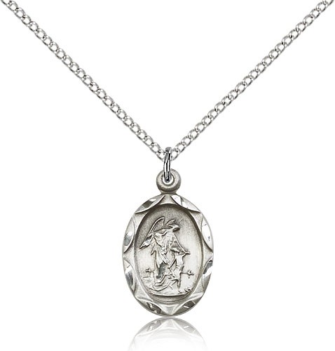 Guardian Angel Medal, Sterling Silver - 18" 1.2mm Sterling Silver Chain + Clasp