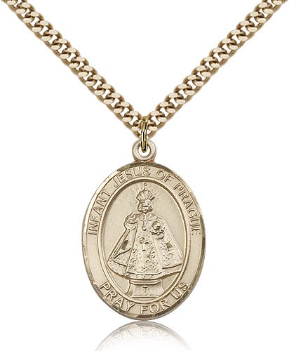 Infant of Prague Medal, Gold Filled, Large - 24" 2.4mm Gold Plated Chain + Clasp