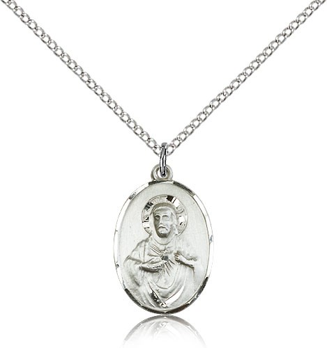 Scapular Medal, Sterling Silver - 18" 1.2mm Sterling Silver Chain + Clasp