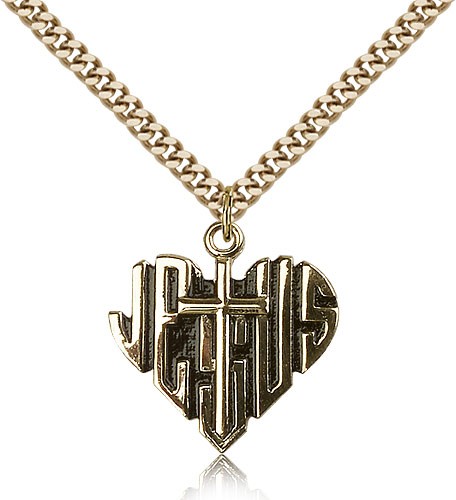 Heart of Jesus Cross Pendant, Gold Filled - 24" 2.4mm Gold Plated Endless Chain