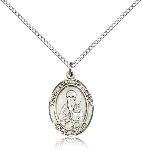 St. Basil the Great Medal, Sterling Silver, Medium - 18" 1.2mm Sterling Silver Chain + Clasp
