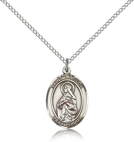 St. Matilda Medal, Sterling Silver, Medium - 18" 1.2mm Sterling Silver Chain + Clasp