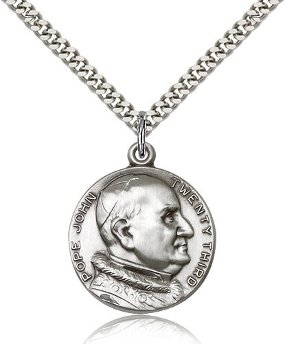 St. Pope John Xxii Medal, Sterling Silver - 24" 2.4mm Rhodium Plate Endless Chain