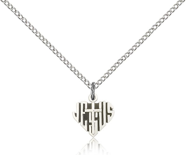 Heart of Jesus Cross Pendant, Sterling Silver - 18" 1.2mm Sterling Silver Chain + Clasp