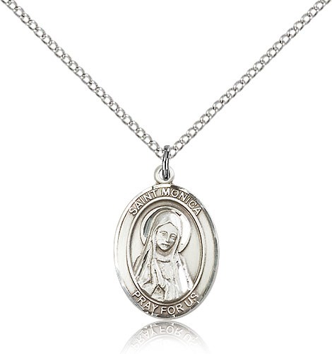 St. Monica Medal, Sterling Silver, Medium - 18" 1.2mm Sterling Silver Chain + Clasp