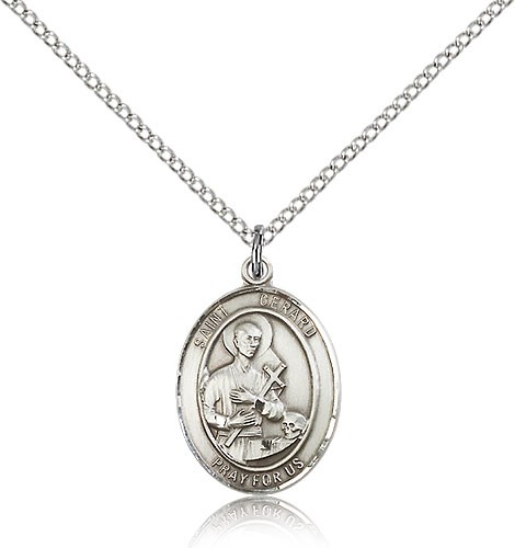 St. Gerard Majella Medal, Sterling Silver, Medium - 18" 1.2mm Sterling Silver Chain + Clasp