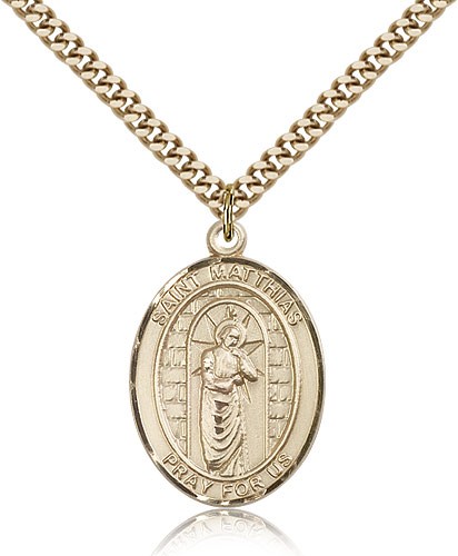 St. Matthias the Apostle Medal, Gold Filled, Large - 24" 2.4mm Gold Plated Chain + Clasp