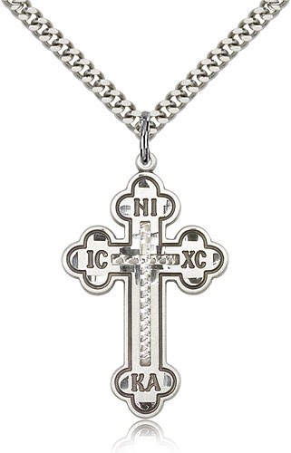 Cross Pendant, Sterling Silver - 24" 2.4mm Rhodium Plate Endless Chain