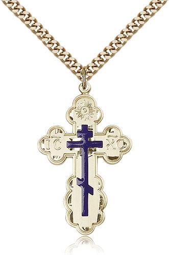 St. Olga Cross Pendant, Gold Filled - 24" 2.4mm Gold Plated Endless Chain