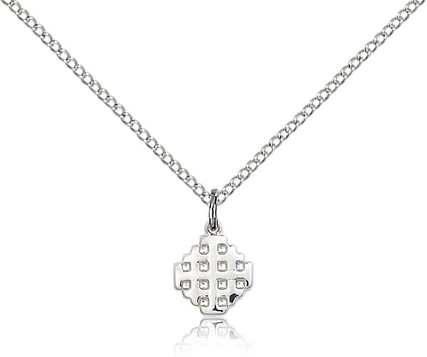 Jerusalem Cross Pendant, Sterling Silver - 18" 1.2mm Sterling Silver Chain + Clasp