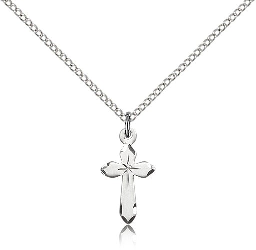 Cross Pendant, Sterling Silver - 18" 1.2mm Sterling Silver Chain + Clasp