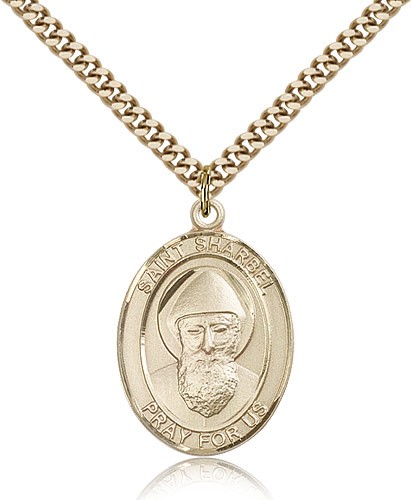 St. Sharbel Medal, Gold Filled, Large - 24" 2.4mm Gold Plated Chain + Clasp