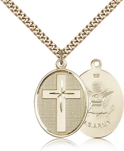Army Cross Pendant, Gold Filled - 24" 2.4mm Gold Plated Endless Chain