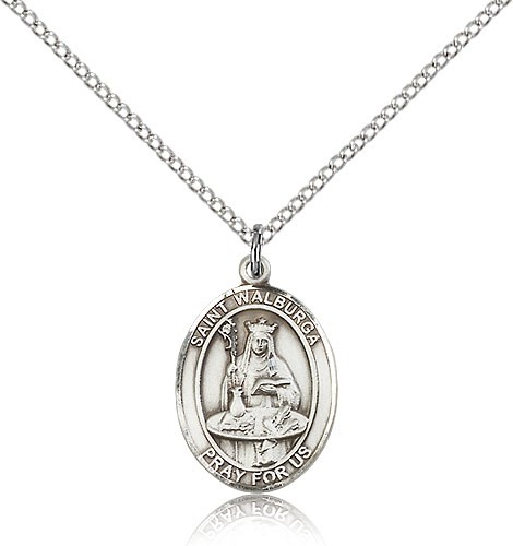 St. Walburga Medal, Sterling Silver, Medium - 18" 1.2mm Sterling Silver Chain + Clasp