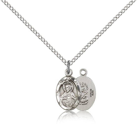 Scapular Medal, Sterling Silver - 18" 1.2mm Sterling Silver Chain + Clasp