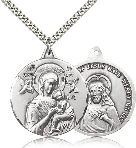 Our Lady of Perpetual Help Medal, Sterling Silver - 24" 2.4mm Rhodium Plate Endless Chain