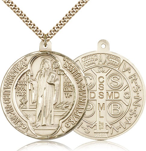 St. Benedict Medal, Gold Filled - 24" 2.4mm Gold Plated Endless Chain