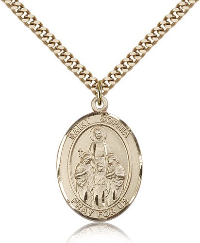 St. Sophia Medal, Gold Filled, Large - 24" 2.4mm Gold Plated Chain + Clasp