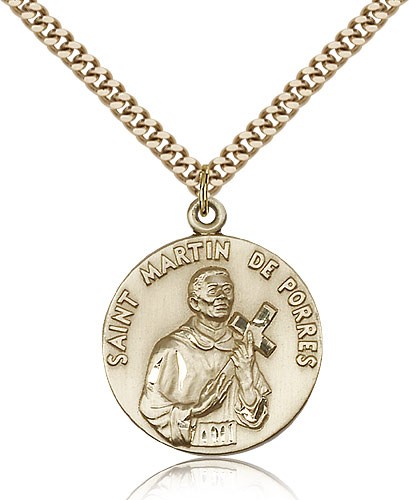 St. Martin De Porres Medal, Gold Filled - 24" 2.4mm Gold Plated Endless Chain