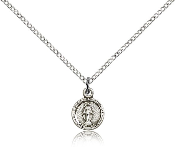 Miraculous Medal, Sterling Silver - 18" 1.2mm Sterling Silver Chain + Clasp