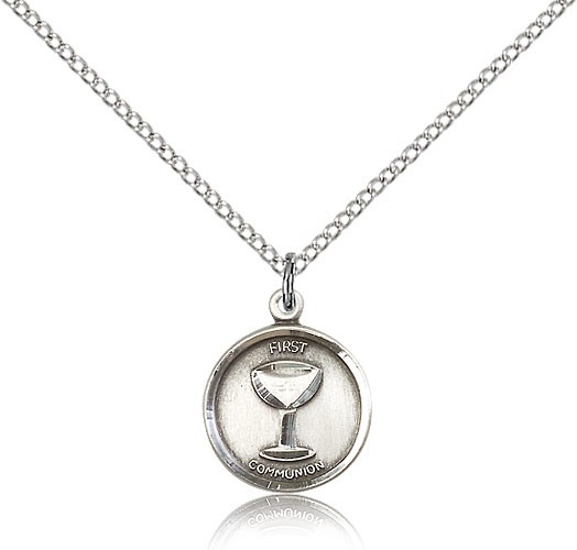 Communion Medal, Sterling Silver - 18" 1.2mm Sterling Silver Chain + Clasp