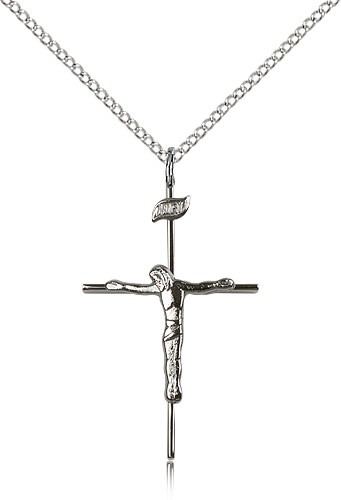 Crucifix Pendant, Sterling Silver - 18" 1.2mm Sterling Silver Chain + Clasp