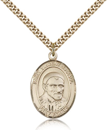 St. Vincent De Paul Medal, Gold Filled, Large - 24" 2.4mm Gold Plated Chain + Clasp