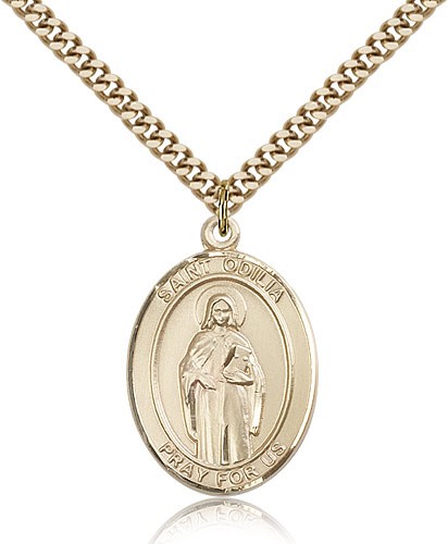 St. Odilia Medal, Gold Filled, Large - 24" 2.4mm Gold Plated Chain + Clasp
