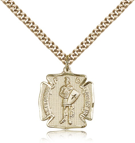 St. Florian Medal, Gold Filled - 24" 2.4mm Gold Plated Endless Chain