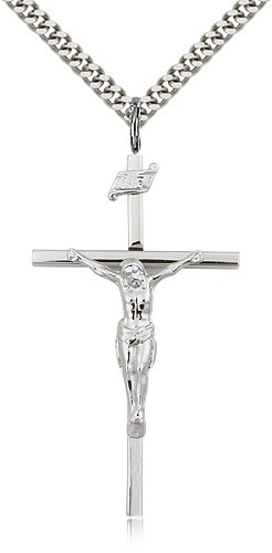 Crucifix Pendant, Sterling Silver - 24" 2.4mm Rhodium Plate Endless Chain
