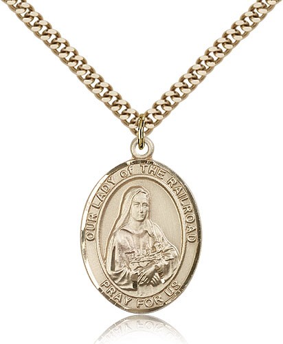 Our Lady of the Railroad Medal, Gold Filled, Large - 24" 2.4mm Gold Plated Chain + Clasp