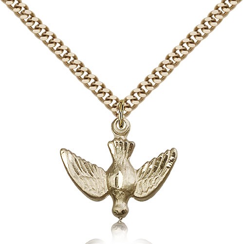 Holy Spirit Medal, Gold Filled - 24" 2.4mm Gold Plated Endless Chain