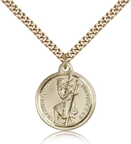 St. Christopher Medal, Gold Filled - 24" 2.4mm Gold Plated Endless Chain