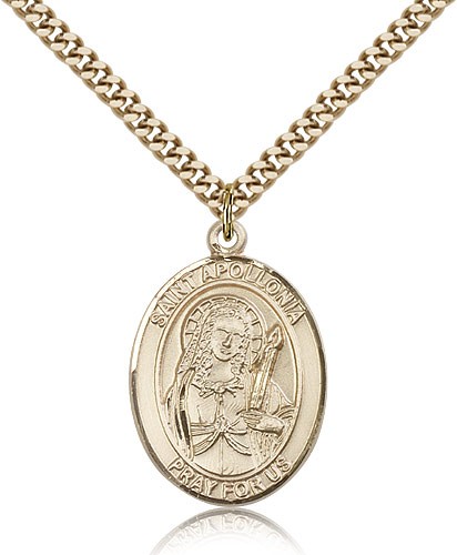 St. Apollonia Medal, Gold Filled, Large - 24" 2.4mm Gold Plated Chain + Clasp