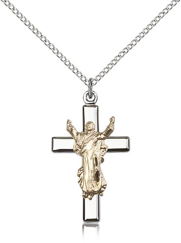 Cross Pendant, Two-Tone - 18" 1.2mm Sterling Silver Chain + Clasp