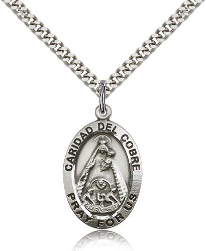 Caridad Del Cobre Medal, Sterling Silver - 24" 2.4mm Rhodium Plate Endless Chain