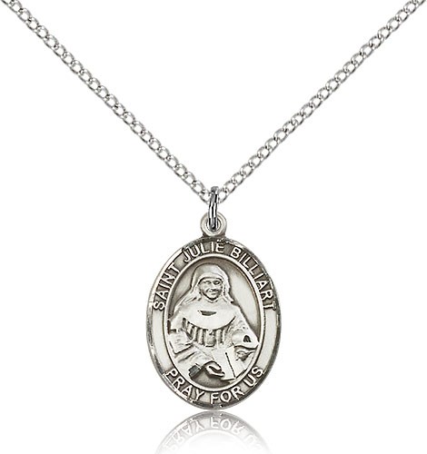 St. Julie Billiart Medal, Sterling Silver, Medium - 18" 1.2mm Sterling Silver Chain + Clasp