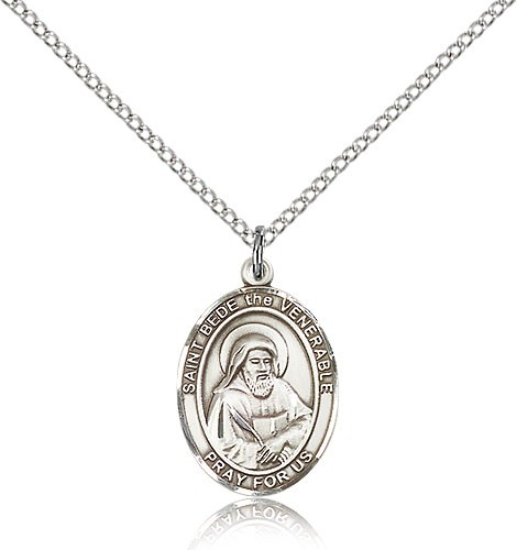 St. Bede the Venerable Medal, Sterling Silver, Medium - 18" 1.2mm Sterling Silver Chain + Clasp